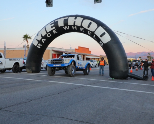 Blower Motorsports truck at the finish line of a race