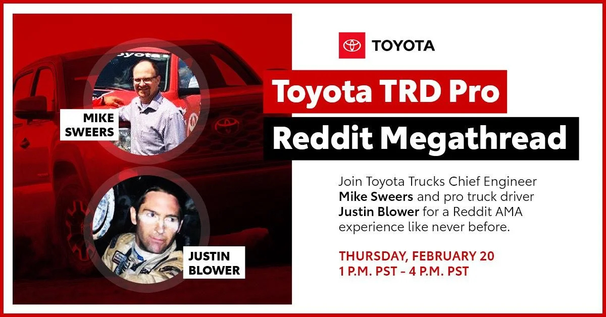 Toyota TRD Pro Reddit Megathread image featuring Mike Sweers and Justin Blower